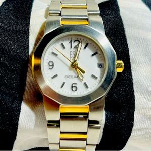 ESQ OCEANIA Swiss Women Watch Date Analog Quartz Silver/Gold White Dial